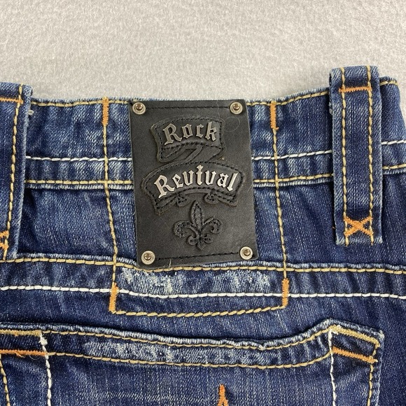 Rock Revival Jeans Mens 36 Blue Denim Pant Paul Straight Flap Pockets Distressed - Picture 8 of 16